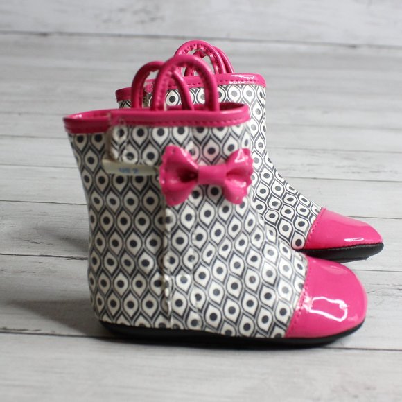 Robeez Tredz Baby Girl's Pink Gray Rainboots Boots Infant Size 3-6 Months - Picture 2 of 6